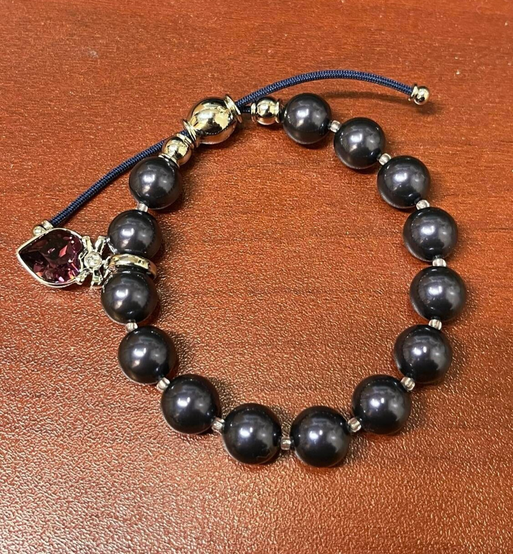 Swarovski Febuary Heart Purple Stone Charm Braclet Beaded Adjustable